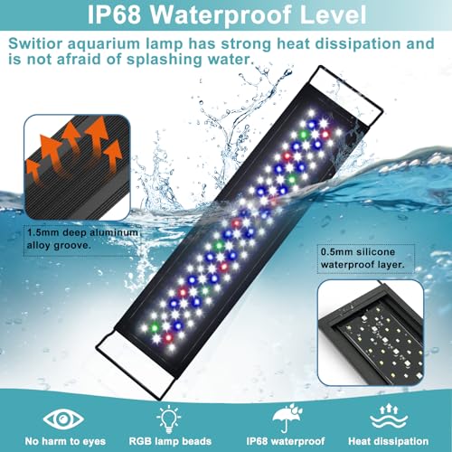 Auto On Off LED Aquarium Light, Full Spectrum Fish Tank Light with LCD Monitor, 24/7 Lighting Cycle, Adjustable Timer, 7 Colors, 10 Level Dimmable, IP68 Waterproof, 3 Modes for 12 to 18 Inch Fish Tank - size: 12"-18"