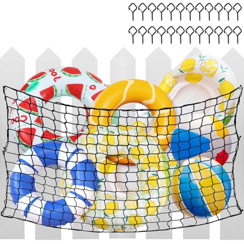 SATINIOR 83 x 60 Inch Pool Float Storage Organizer, Extra Large Hanging Elastic Mesh Fence Net with 20 Hooks & Cable Ties Swim Poolside Toys Holder for Inflatable Balls Noodles Accessories(Black)