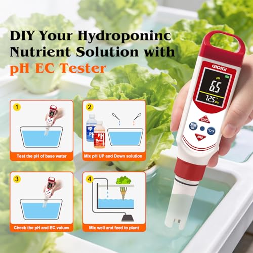 pH EC Meter for Hydroponic, Digital pH TDS EC ppm Tester with Color Screen Display, High Accuracy pH Pen Probe for Drinking Water, Nutrient Solution, Aquariums, Pools & Home Use
