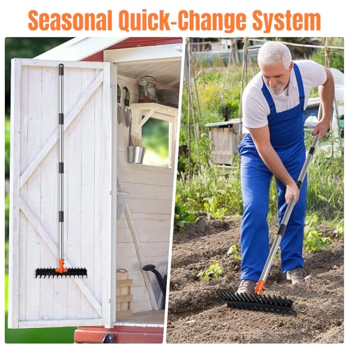 57-Inch Thatch Rake - Professional Dethatcher & Soil Aerator with 15" Steel Tines, Detachable Handle for Lawn Thatching and Compacted Soil Removal