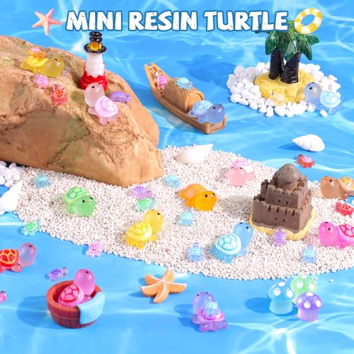 TINKRSTUFF 160PCS Mini Resin Animals Colorful Tiny Turtles Glow in Dark, Miniature Figures to Hide, Little Animal Small Figurines for Desk Garden Landscape Aquarium Ornaments Crafts & Decor - color: Mini+small Turtle-160pcs