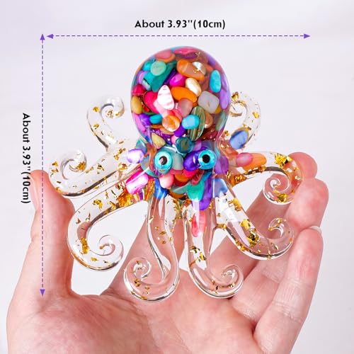 Octopus Decor Aquarium Amethyst Gravel Decorative Resin Glass with Natural Crystal Stone Marine Animals Fish Tank Ornaments Statue Healing Home Decor Ladies Gift 3.93" - color: Amethyst-new