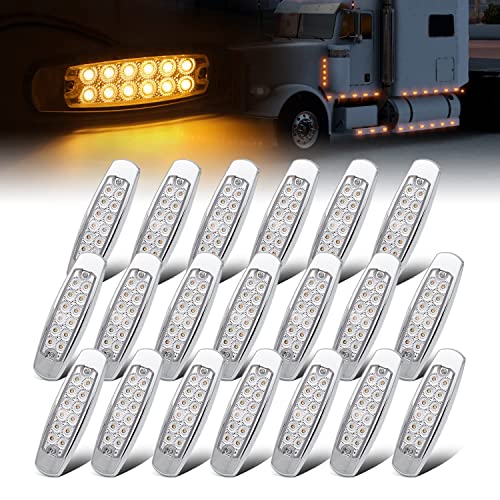 20 Pcs 6.4 Inch Clear Lens Amber LED Side Marker Turn Signal Lights Clearance Parking Lamps for Truck Trailer Lorry Tow RV w/Chrome Universal 12V DC BB12