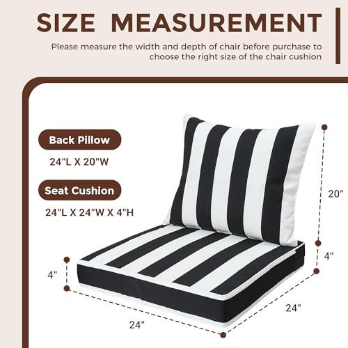 FUNHOME Outdoor Seat Cushion Set 24 x 24 x 4 Inch,Water Resistant Outdoor Chair Cushions for Patio Furniture,Thick Deep Seating Pads for Outside Chair Sofa Couch, Black White Stripe - color: Black White Stripe