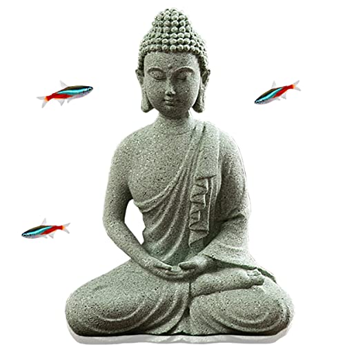 livelyfish Fish Tank Buddha Statue Japanese Aquarium Decorations Meditation Sandstone Buddha Statue Ornaments Betta Pet Fish Tank Asian Decorations,C - size: C
