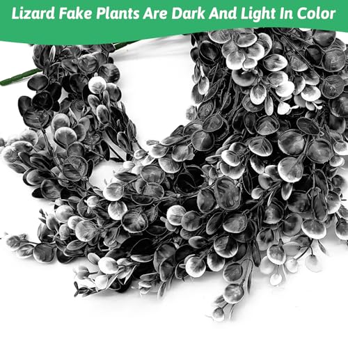 Hamiledyi Fake Reptile Plants 2 Pack Hanging Fake Plants, Plants for Reptiles with Suction Cup, Fake Amphibian Plants for Bearded Dragon Lizard Geckos Chameleon Tank (Black and White) - color: Black and White, size: 2 PCS