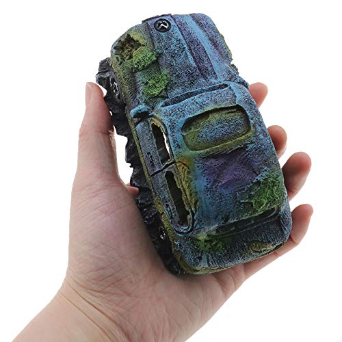 Create idea Aquarium Fish Tank Decor Ornament Resin Imitation Accident Car Landscape Terrarium Home Interior Decorating Accessories 12x7x7cm Blue