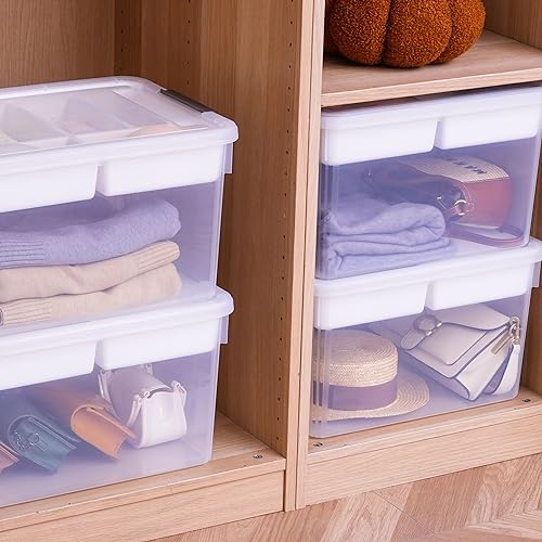 Citylife 32 QT Plastic Storage Bins with Removable Tray Large Stackable Storage Containers for Organizing Craft Storage and Storage Craft, Clothes, Files, Office Supplies, 4 Packs - size: 32 Qt- 4 Pack