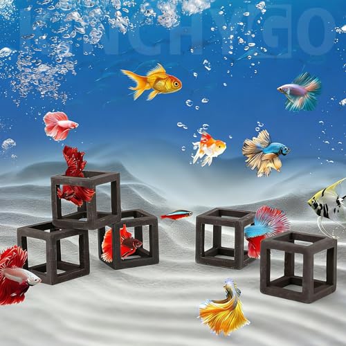 5 Pack Ceramic Aquarium Cave, Cube Shrimp Hideaway Breeding Shelter Fish Tank Decor Ornament