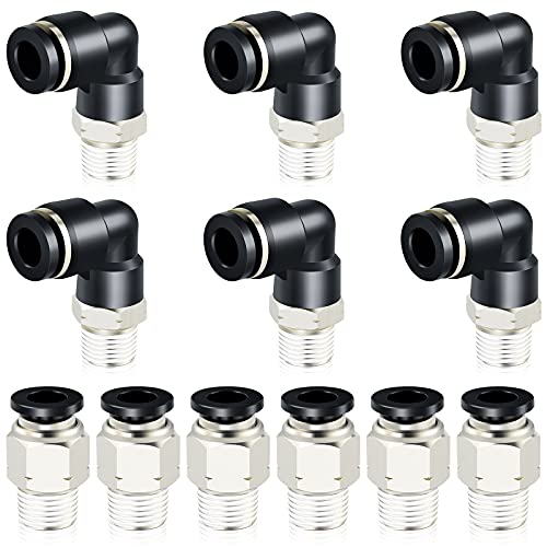TAILONZ PNEUMATIC Elbow and Straight Combination 5/16 Inch Tube OD x 1/8 Inch NPT Thread Push to Connect Fittings PC-5/16-N1+PL-5/16-N1(Pack of 12) - size: 5/16"OD x 1/8"NPT