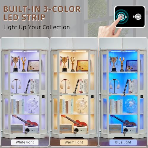 LELELINKY Farmhouse Glass Display Cabinet Set of 3 with Doors, Corner Curio Cabinet for Collectibles, Wooden Display Cabinets for Home, Office, Living Room, Corner, White - color: White, size: Set C