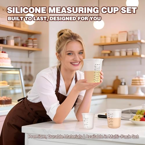Silicone Measuring Cups Set 125ml + 250ml + 500ml for Cooking Reusable Baking Supplies Silicone Flexible Melting Measure Cup for Butter, Chocolate - color: 125ml+250ml+500ml