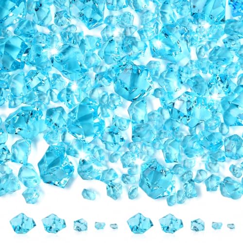 700 Pcs Fake Ice Cubes 5 Sizes Plastic Diamonds Lake Blue fish Tank Accessories Crystals Gems for DIY Craft Table Scatter Window Display Coastal Home Decor Vase Fillers for Party Centerpieces - color: Lake Blue