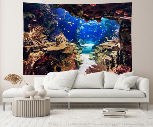 10x8ft Aquarium Backdrop Underwater Coral Plant Tropical Colorful Fish Background Diving Holiday Fishing Mermaid Birthday Party Decoration Photo Props Fish Tank Wallpaper - size: 10x8FT