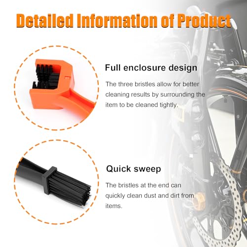 Ziciner 2 PCS Motorcycle Chain Brush, Bike Chain Cleaning Brush with Double-Ended Brushes, Durable Motor and Bicycle Chain Gears Maintenance Cleaning Tool, Motorcycle Accessories (Black+Orange) - color: Black+orange