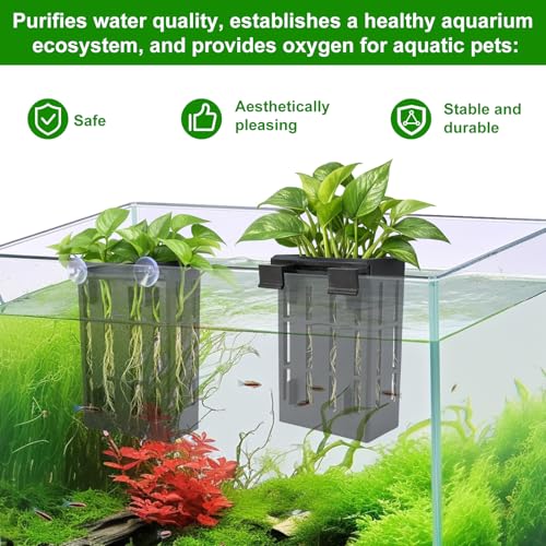 2pcs Aquarium Plant Holder, Plastic Adjustable Upgraded Aquarium Plant Baskets with 12 Extension Hooks and 4 Suction Cups for Fish Tanks and Aquascape Decoration