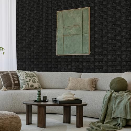 10 Pack 3D Wall Panels Peel and Stick, Waterproof Foam Stone 3D Wallpaper, Self Adhesive Foam Wallpaper for Bedroom Bathroom Kitchen (13.7 * 15.1in) - color: Black, size: 10 Pack