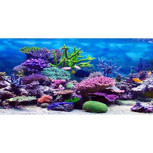 AWERT 48x18 inches Vinyl Underwater Theme Aquarium Background Colorful Coral Tropical Fish Undersea World Fish Tank Background - size: 48x18in/120x45cm