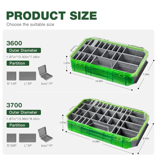 Ghosthorn Fishing Tackle Box, Waterproof 3600 and 3700 Tackle Trays, Plastic Tackle Box Organizer with Removable Dividers, Storage Lure Box and Terminal Tackle Storage - style: 3700*1