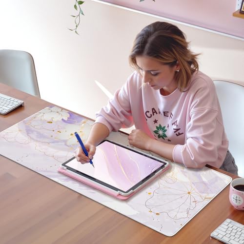 iCasso Desk Cover Mat, Extra Large Lotus Mouse Pad, Desk Pad Mat,Office Matt for Desktop Protector, Anti-Slip XXL Big Mousepad with Stitched Edges for Laptop Computer Keyboard(Purple Lotus Leaf) - color: Purple Lotus Leaf