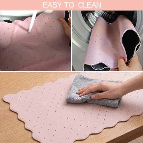 Cute Pink Scalloped Desk Mat with Polka Dot Large Mouse Pad Computer Mat Aesthetic Keyboard Mat for Desktop Laptop Protector for Office & Home - color: A3- Pink