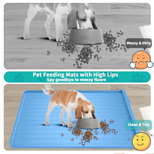 Dog Mat for Food and Water - 39.4" x 27" Large Pet Feeding Mats with Residue Collection Pocket - Waterproof Dog Cat Bowl Mat with High Edges to Prevent Water and Food Spills (Blue, 39.4''x27'') - color: Blue