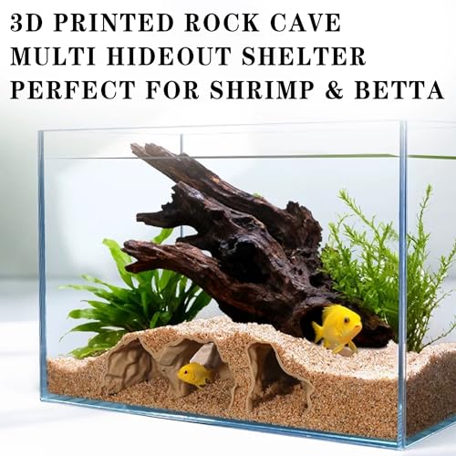 LIYAOLI 3D Printed Aquarium Cave Tunnel with Viewing Ports | Fish Tank Decor Hideout for Pleco,Fish Shrimp and Betta & Corydoras with Multiple Caves for Fish Tank Aquascape Decoration (M - Sand Color) - color: M - Sand Color