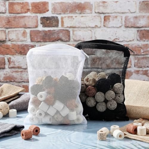 24 Pcs Mesh Bag for Aquarium Media, Aquarium Filter Media Bags Extra Fine 6.10×7.87 Inches with Zipper for Fish Tank Ceramic Rings Bio Balls(Black, White)