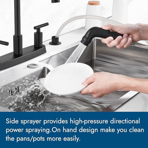 Kitchen Faucet, High Arc 360° Swivel Spout, 2-Handle 8 Inch Centerset Kitchen Sink Faucet with Side Sprayer, 3 or 4 Hole Kitchen Faucet for RV, Utility & Laundry Sink, Matte Black - color: Matte Black