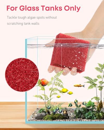 Pawfly 8 Pack Aquarium Glass Cleaner Sponge, 3.25" x 3.25" x 1", Algae Scrubber Pad for Glass Aquariums, Fish Tank Glass Cleaner, Aquarium Sponge, Aquarium Cleaning Tools, Red (Not for Acrylic Tank)
