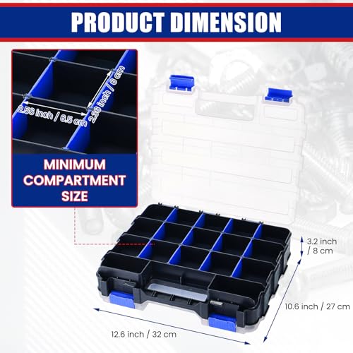 NYXOVA Small Parts Organizer, Hardware Organizer Box, 2 Pack Double Side 34 Compartments Hardware Organizers with Removable Plastic Dividers for Screws Nuts Nails Bolts (Blue) - color: Blue