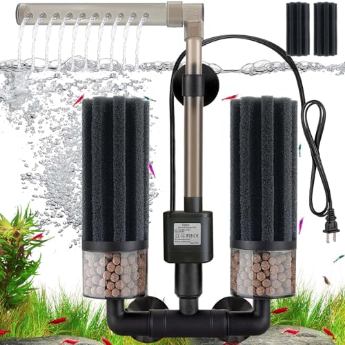 Electric Sponge Filter for Aquarium, Ultra Quiet Submersible Power Filter with Bio Media, Gentle Filtration for Shrimp, Betta,Nano and Fry Tanks - size: 20 to 75 Gal