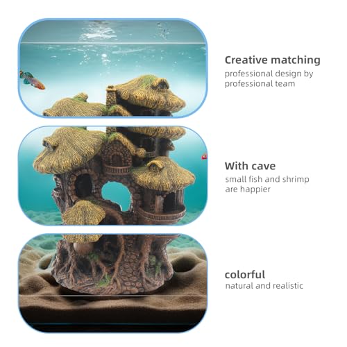 Fish Tank Decorations Hideaway Cave, Fish Tank House Accessories for Amphibians, Goldfish, Shrimp, Conch