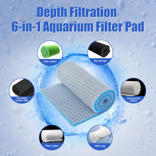 AQUANEAT Aquarium Filter Sponge 8-Layer Filter Media Pad, Cut-to-Size Foam Floss for Fish Tank Sump Pond (47" x 12" x 0.6") - size: 47" x 12" x 0.6"