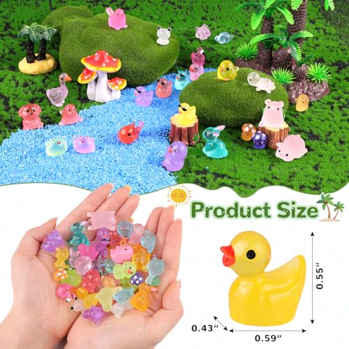 105PCS Mini Resin Animals Tiny Cute Figurines Glow in Dark, Miniature Figures to Hide, Little Animal Small Accessories for Topper Desk Garden Dollhouse Landscape Aquarium Ornaments Crafts & Decor - color: Luminous Animals D-105pcs