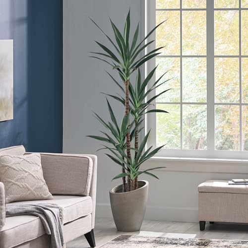Roselywed Artificial Agave Plant 5FT with 54 Leaves & 4 Trunks & Elegant Black Pot Realistic Tall Large Fake Faux Modern Tree 62 Inch for Indoor Home Office Porch Mall School Decor Housewarming Gift - size: 5ft