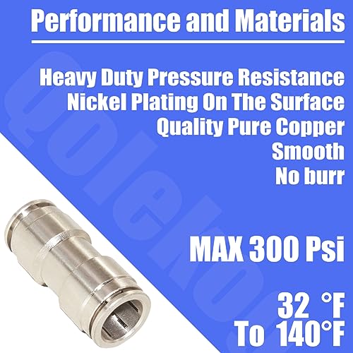 Pneumatic Push To Connect Fittings Heavy Duty Straight Quick Air Fittings 1/4 inch x 1/4 inch Tube OD Nickel Plated Brass Quick Connect Fittings PU-1/4 (5 Pack) - size: 1/4" OD(5Pcs), style: Straight