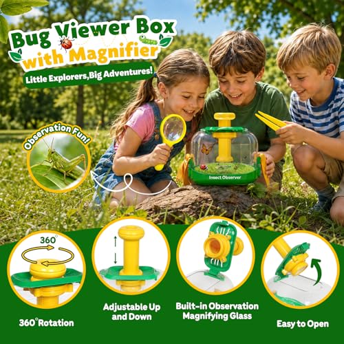 Bug Catcher Kit for Kids, 360° Rotating Insect Observation Box with Magnifying Glass, Scissor Tongs & Tweezers - STEM Outdoor Exploration Toys, Nature Adventure Learning Gift for Toddlers Boys Girls - color: Bug Catcher Kit