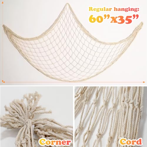 2 Pack Fish Net Decorations for Party, Natural Cotton Hawaiian Table Runner Party Fishing Net Decorative, Nautical Themed Decor Cotton Fishnet Under The Sea Pirate Ocean BeachHalloween Decor - color: 2pack-a
