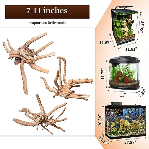 majoywoo Natural Driftwood for Aquarium Decor Fish Tank Decorations, Assorted Spider Wood Branch 7-11" 3 Pcs, Reptile Decor - size: Spiderwood 7 to 11 Inch(Pack of 3)