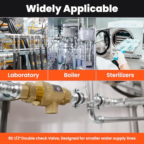 1/2" 9D-M3 Backflow Preventer, Brass Dual Check Valve with Intermediate Atmospheric Vent, 1/2 Inch back flow preventer valve Female Union, Vertical or Horizontal Install