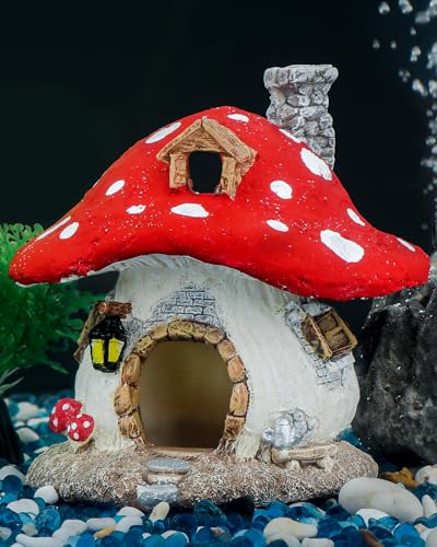 Uniclife Aquarium Mushroom House, Resin Fish Tank Decoration Cottage Ornament for Fish Tank Landscape Aquarium Hideout Hideaway Spawning Cave Decor for Shrimp Betta Goldfish and Reptiles - color: Resin Mushroom