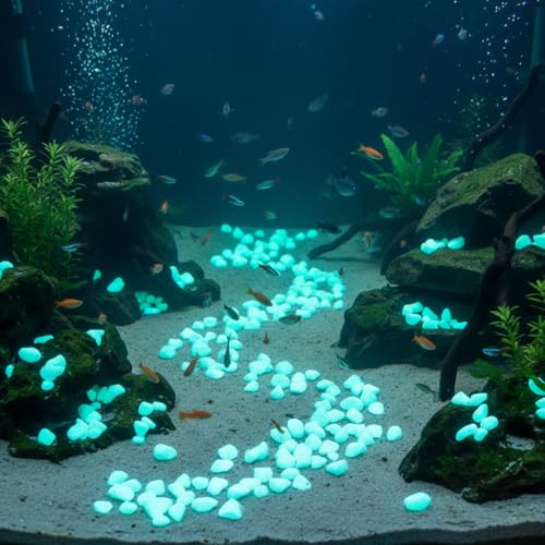 Shiny Stone Glow in the Dark Gravel Stones Rocks, Aquarium Gravel, Glow Rocks Stones,Decorative Rocks for Fish Tank Aquarium Garden Planter Landscape Decoration,280g/10oz (8-15mm, Blue Green) - color: Blue Green, size: 8-15mm