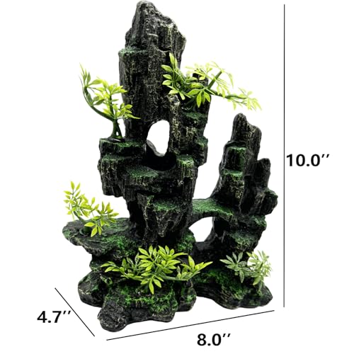Tfwadmx Aquarium Mountain View Moss Tree Rock Cave Fish Tank Stone Ornament Landscape Decoration with Small Plants
