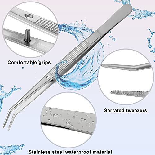 Honoson 10 Pcs Stainless Steel Tweezers for Crafting with Curved Serrated Tip Multipurpose Forceps Sewing Machine Tweezers Bulk (Silver) - color: Silver