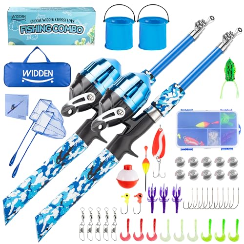Kids Fishing Pole, Portable Telescopic Kids Fishing Poles for Boys and Girls, Fishing Rod and Reel Combo Kit with Tackle Box, and Fishing Net, Best Fishing Pole for Toddler Youth - color: Blue+Blue