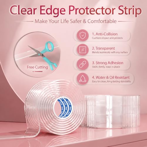 ZOMPAGO Clear Soft Corner Protectors for Baby Safety Furniture Strip 2in(W) x6.56FT(L), Sharp Edge Table Corner Bumpers, Wall Corner Guards, Baby Proof Corner Protectors for Cabinet & Window Edge - size: 2in x 6.56FT