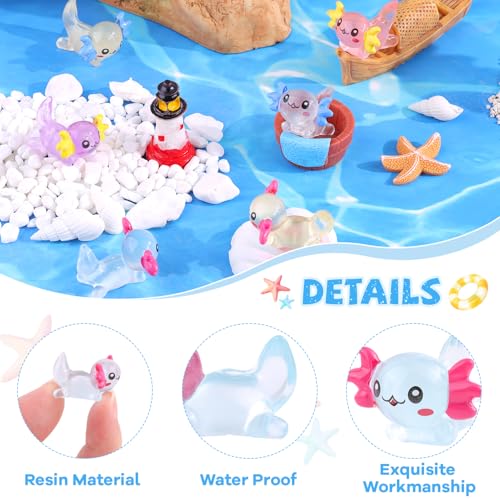 40PCS Mini Resin Animals Colorful Tiny Axolotls Glow in Dark, Miniature Figures to Hide, Little Animal Small Figurines for Topper Desk Garden Dollhouse Landscape Aquarium Ornaments Crafts & Decor - color: Glow in Dark Axolotls-40pcs