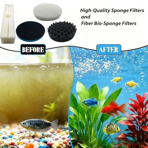 26 Piece Fx6 Canister Filter Media Kit Replacement Compatible with Fluval Fx4/Fx5/Fx6 Aquarium Filters Including Upgraded 3-in-1 Carbon Pad, Bio Foam, Carbon Sponge Filter, Ceramic Rings