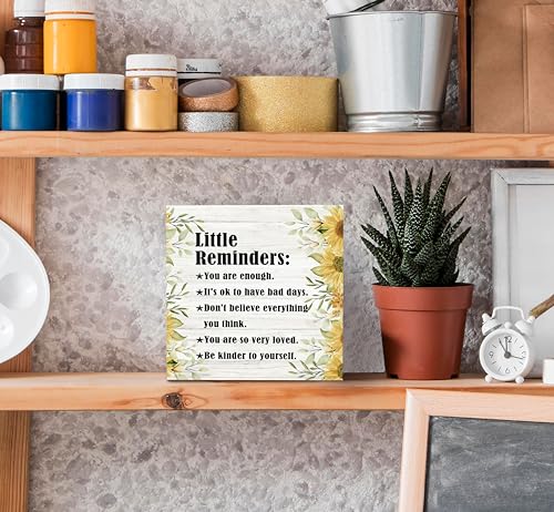 SRADMO Inspirational Little Reminders Wood Box Sign Desk Decor, Inspirational Desk Decor, College Motivational Positive Affirmation Gifts Box Sign For Office Home Dorm Tabletop Decoration(Yellow) - color: yellow, size: 5″×5″